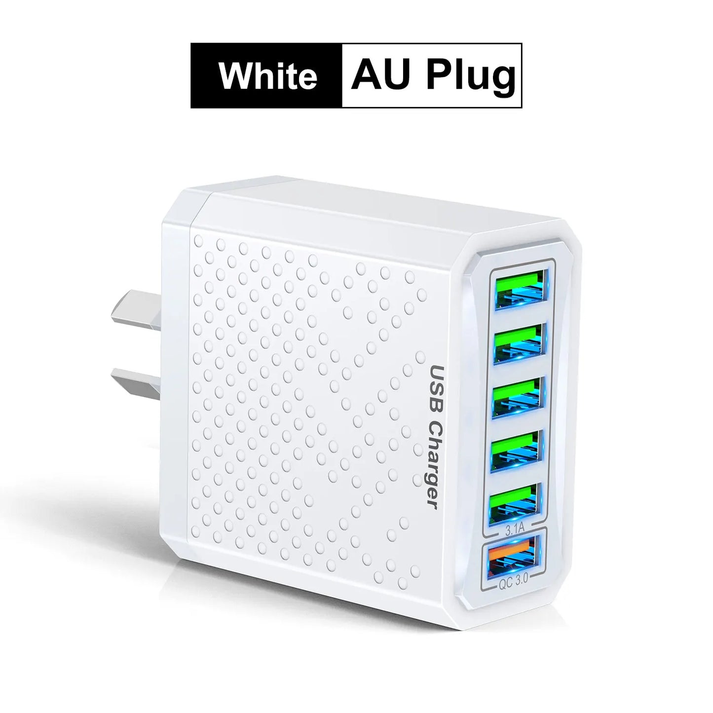 AU Plug Fast Charger 6 IN 1 6 Ports Multii Charger USB Fast Charging Charger 3.1A QC3.0 Quick Charger Adaper Australian Charger
