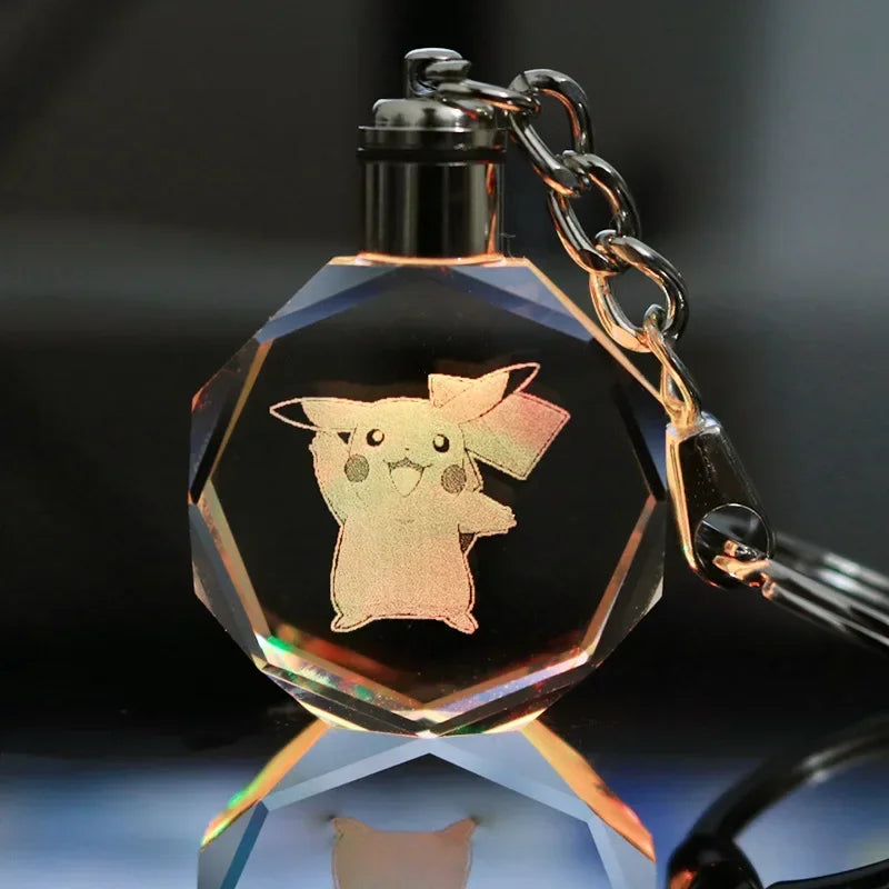 Pokemon Pikachu 3D Luminous Keychain Charizard Mewtwo Figures Toy Crystal Doll Night Light Metal Pendant Kid Birthday Gift