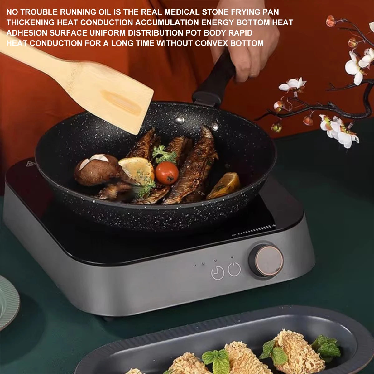 1Pc Flat Non-Stick Frying Pan Medical Stone Fried Egg For Household Steak Frying Pan With Less Oil Smoke Induction Cooker