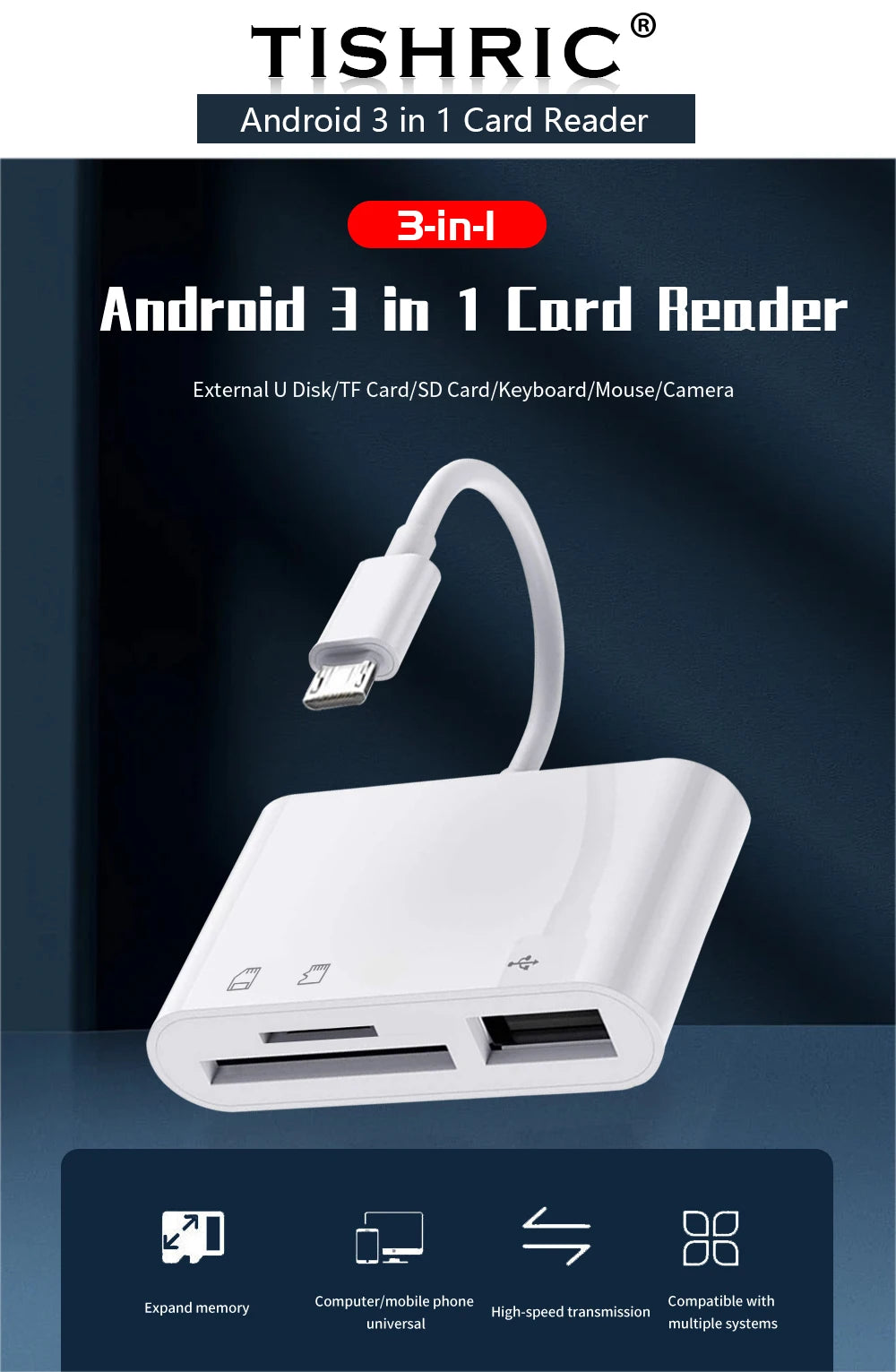 TISHRIC Micro USB Type C Adapter USB TF SD Card Reader USB-C Memory Card Adapter For Macbook Samsung Huawei XiaoMi Laptop Phone