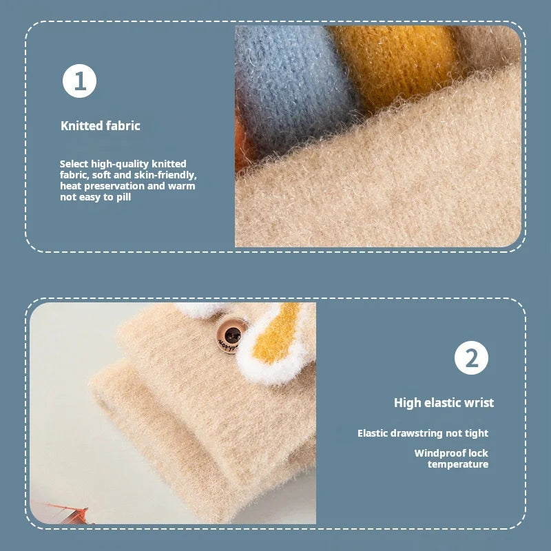 4-11 year old cartoon bunny five finger children's gloves winter thick half finger flip knitted gloves winter new warm gloves