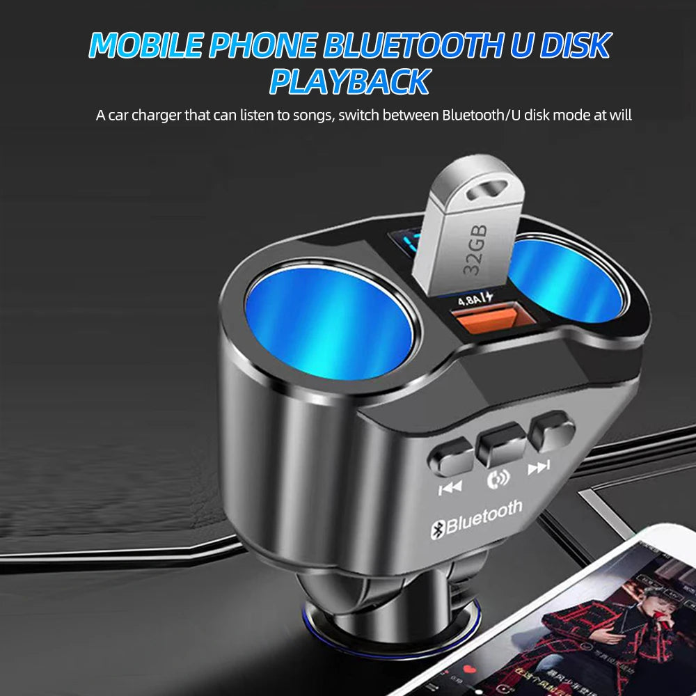 Car Cigarette Lighter Splitter Charger Dual USB QC 3.0 Quick Charge 12V Auto FM Transmitters Bluetooth Hands-free Call Sockets