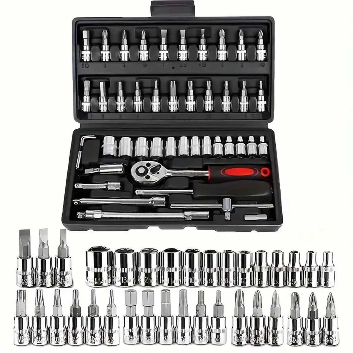 46pcs Car Repair Tool Kit 1/4-Inch Socket Set Car Repair Tool Ratchet Torque Wrench Combo Auto Repairing Set Mechanic Tool