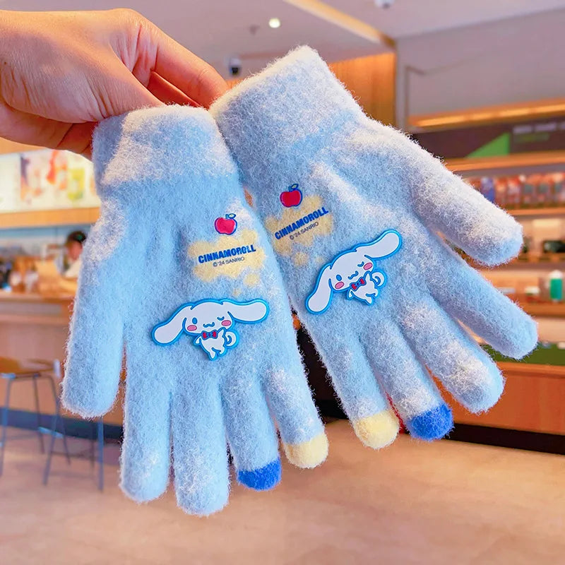 Sanrio Gloves Kawaii My Melody Kuromi Cold-Proof Winter Finger Gloves Plush Screen Touch Warm Children Toddler Christmas Gifts