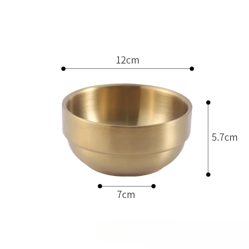 Korean Style Gold Double-layer 304 Stainless Steel Rice Bowl Serving Kimchi and Soup