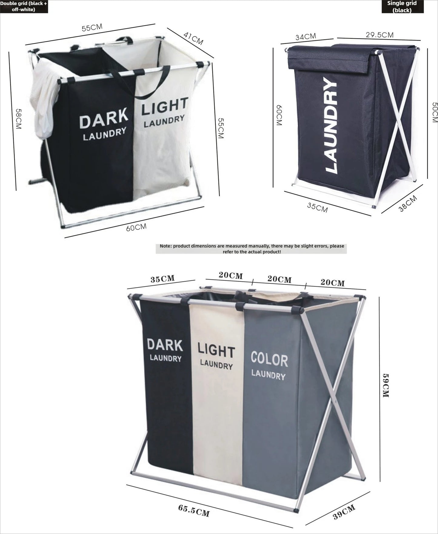 1 PC Large Laundry Hamper 3 Sections Divided Laundry Basket Foldable Washing Dirty Cloth Storage Bag