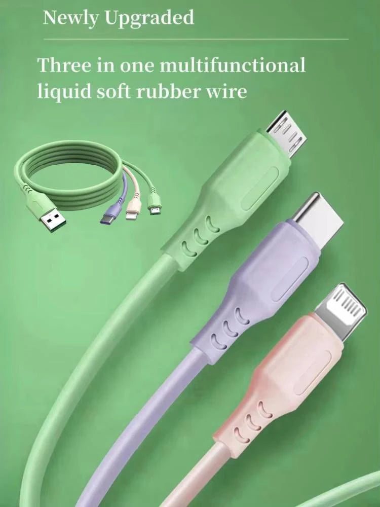 3 In 1  Fast Charging Cable For iPhone15 14 13 12 11 X Pro Max Micro USB Type-C Phone Charger USBC Data Cable