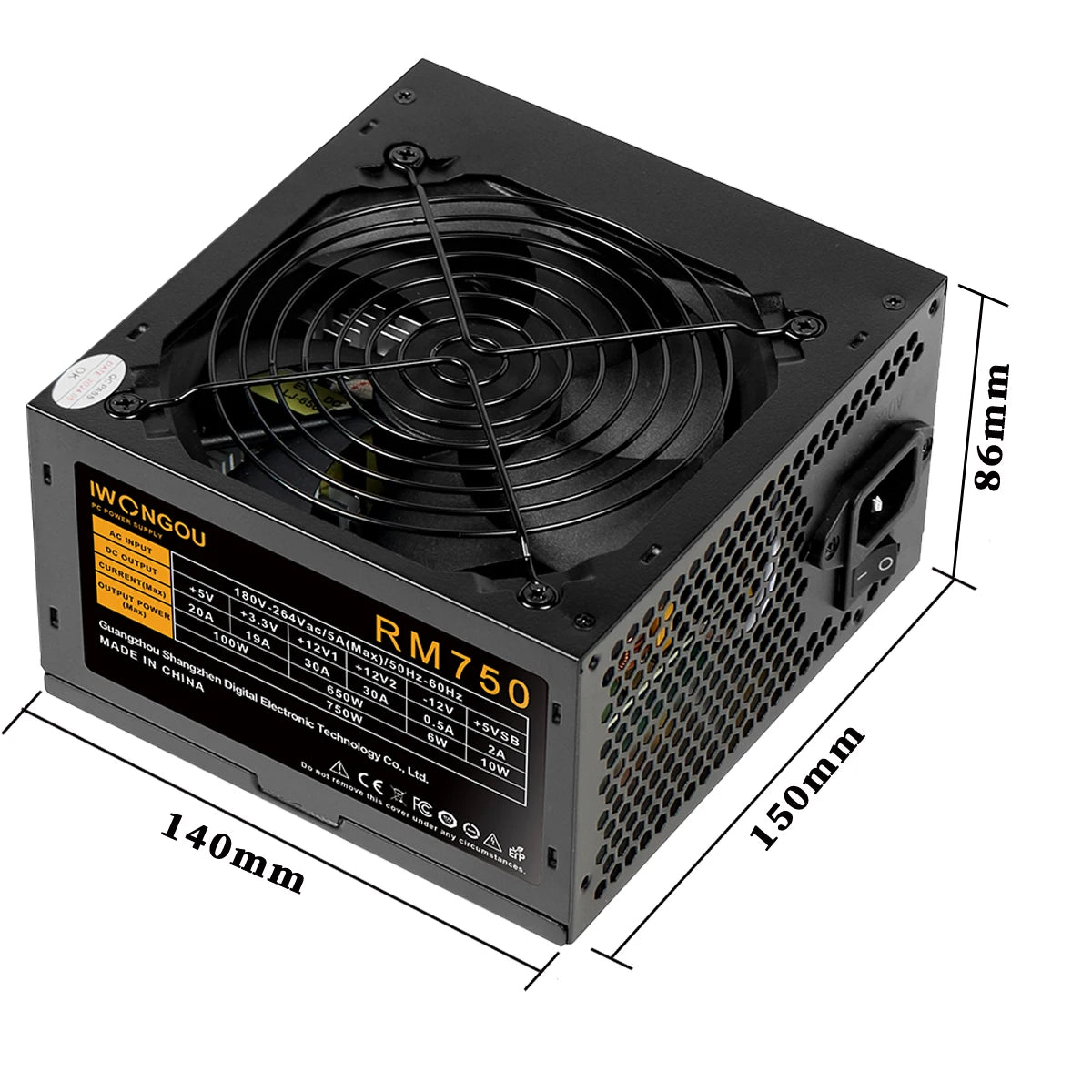 IWONGOU PC Power Supply Unit 500W 600W 750W Black Gaming Quiet 120MM 24pin 12V ATX Desktop Computer Power Supply for BTC