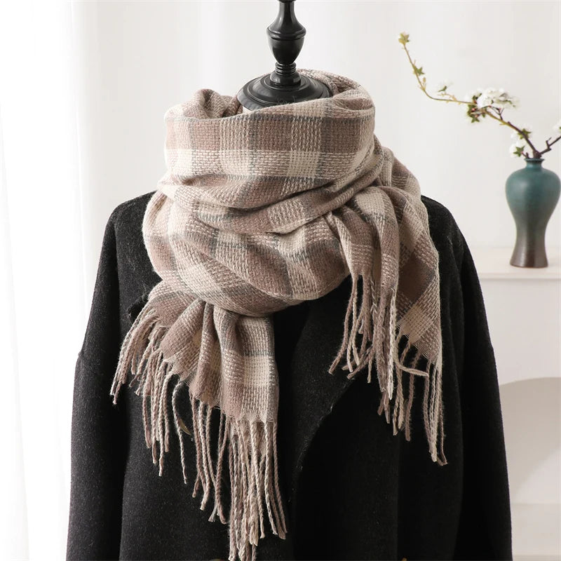 Warm Cashmere Blanket Women Travel Winter Scarf Fashion Plaid Pashmina Thick Shawl Wraps With Tassel Casual Bufanda Poncho New