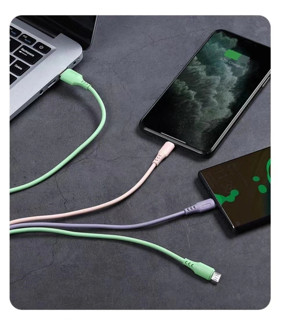 3 In 1  Fast Charging Cable For iPhone15 14 13 12 11 X Pro Max Micro USB Type-C Phone Charger USBC Data Cable
