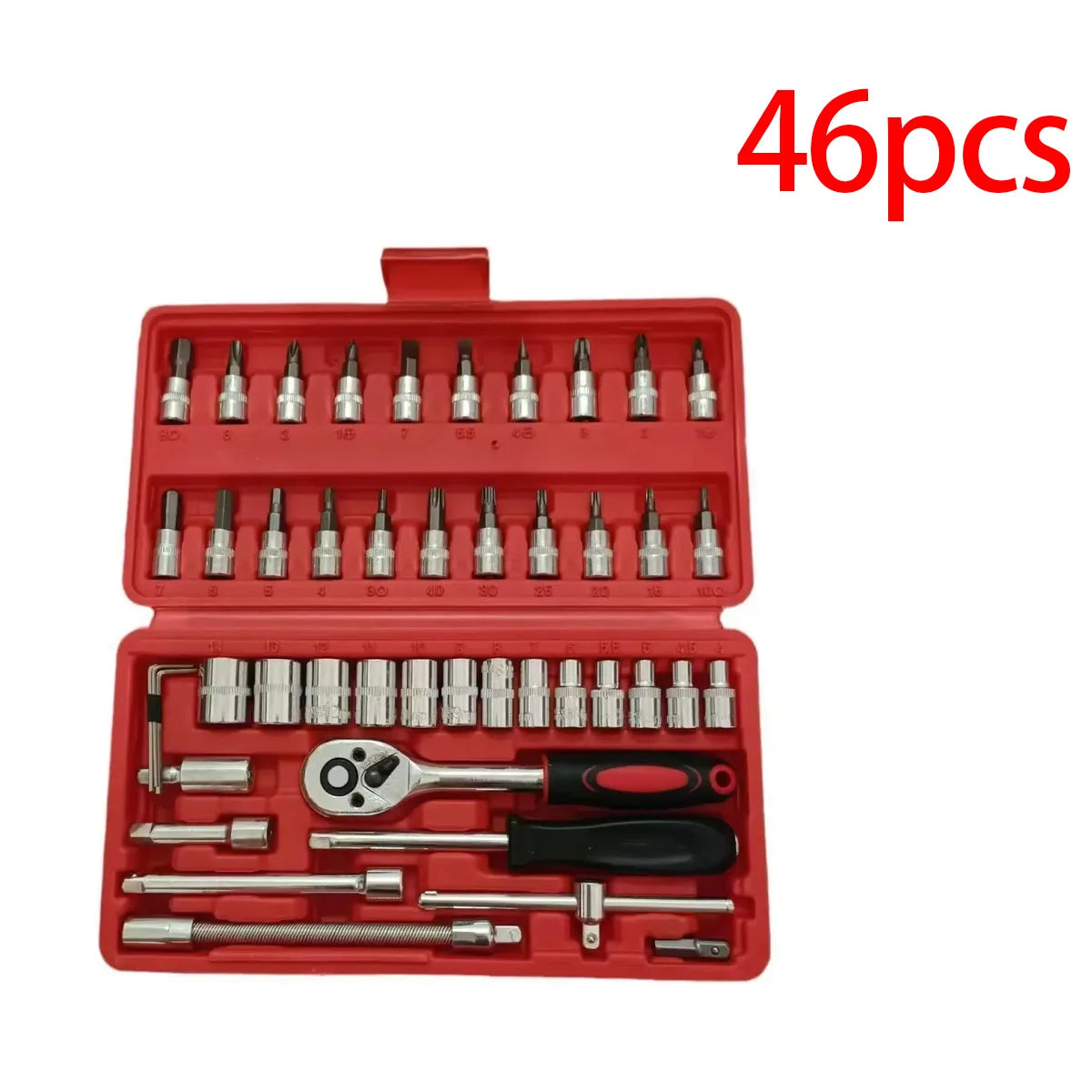 46pcs/Set Socket Wrench Diy Repair Tool Kit Ratchet Screwdriver for Car Repair Hardware Toolbox for Auto Repairing and Household