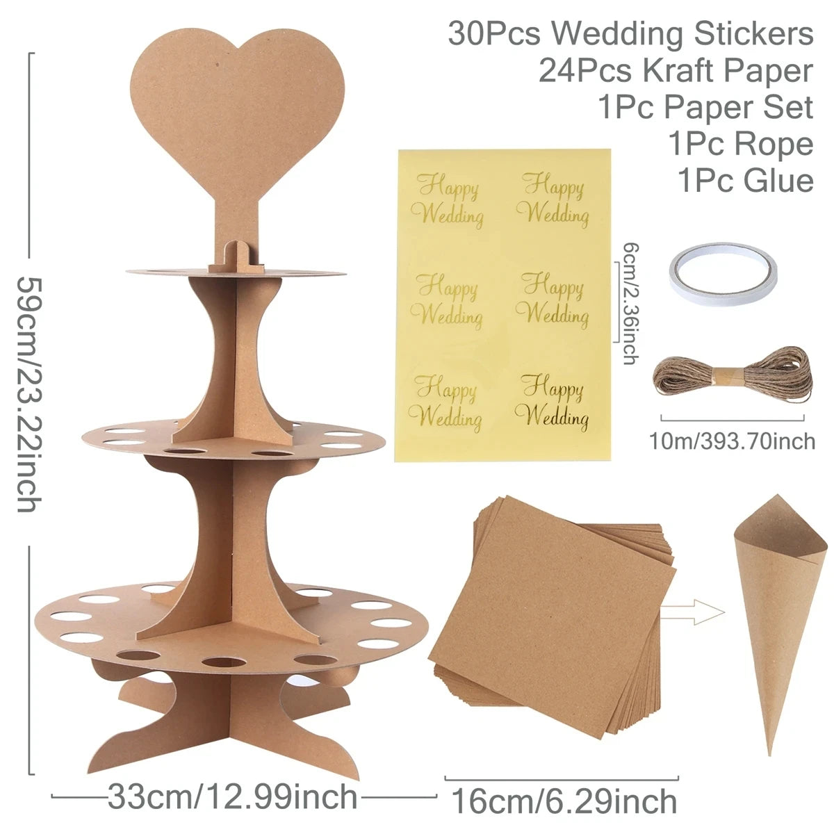 Wedding Confetti Cones Holder Stand Support for Wedding Cones Kraft Paper Wedding Decorations Supplies Confetti Tray Cone