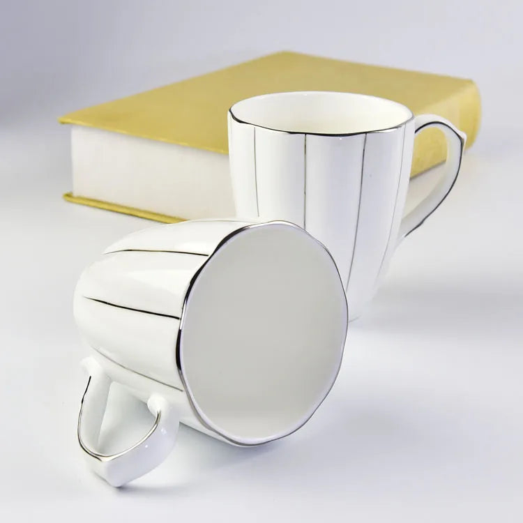 300ml Bone Ceramic Phnom Penh Silver Border Mug China Relief Moonlight Cup Office Gift Coffee Milk Tea Cup With Handle