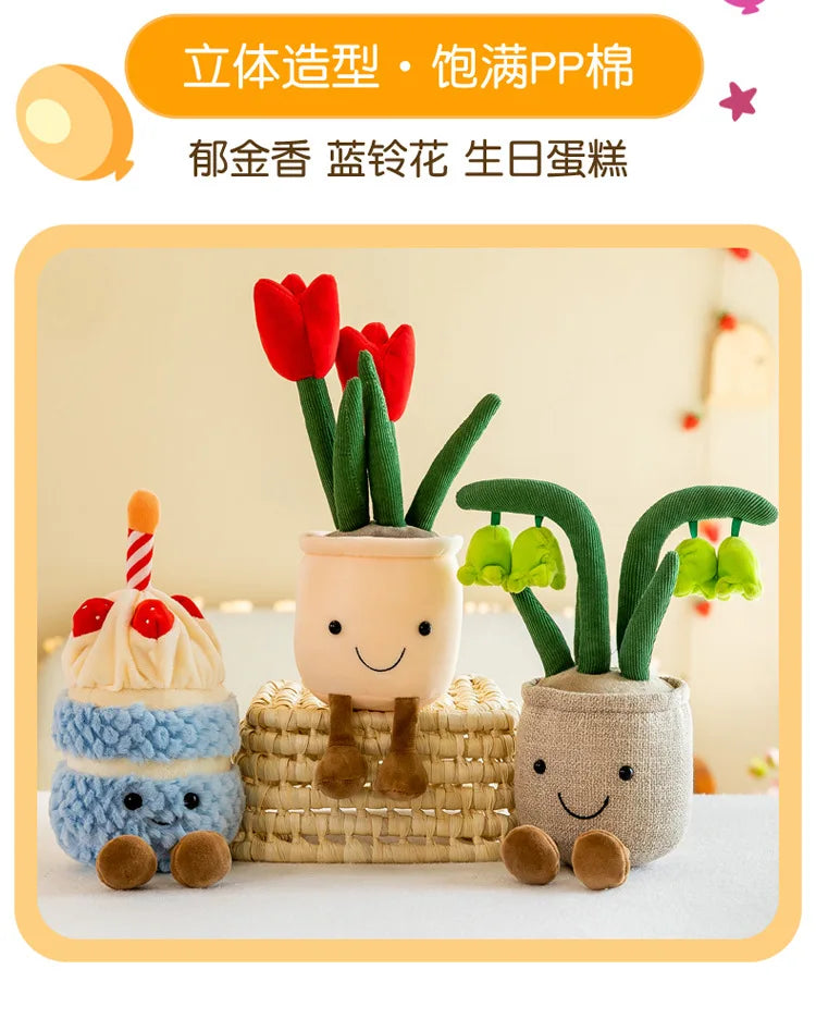 Lifelike Tulip Succulent Plants Plush Stuffed Decoration Toy Soft Decor Doll Potted Flowers Pillow for Girls Gift