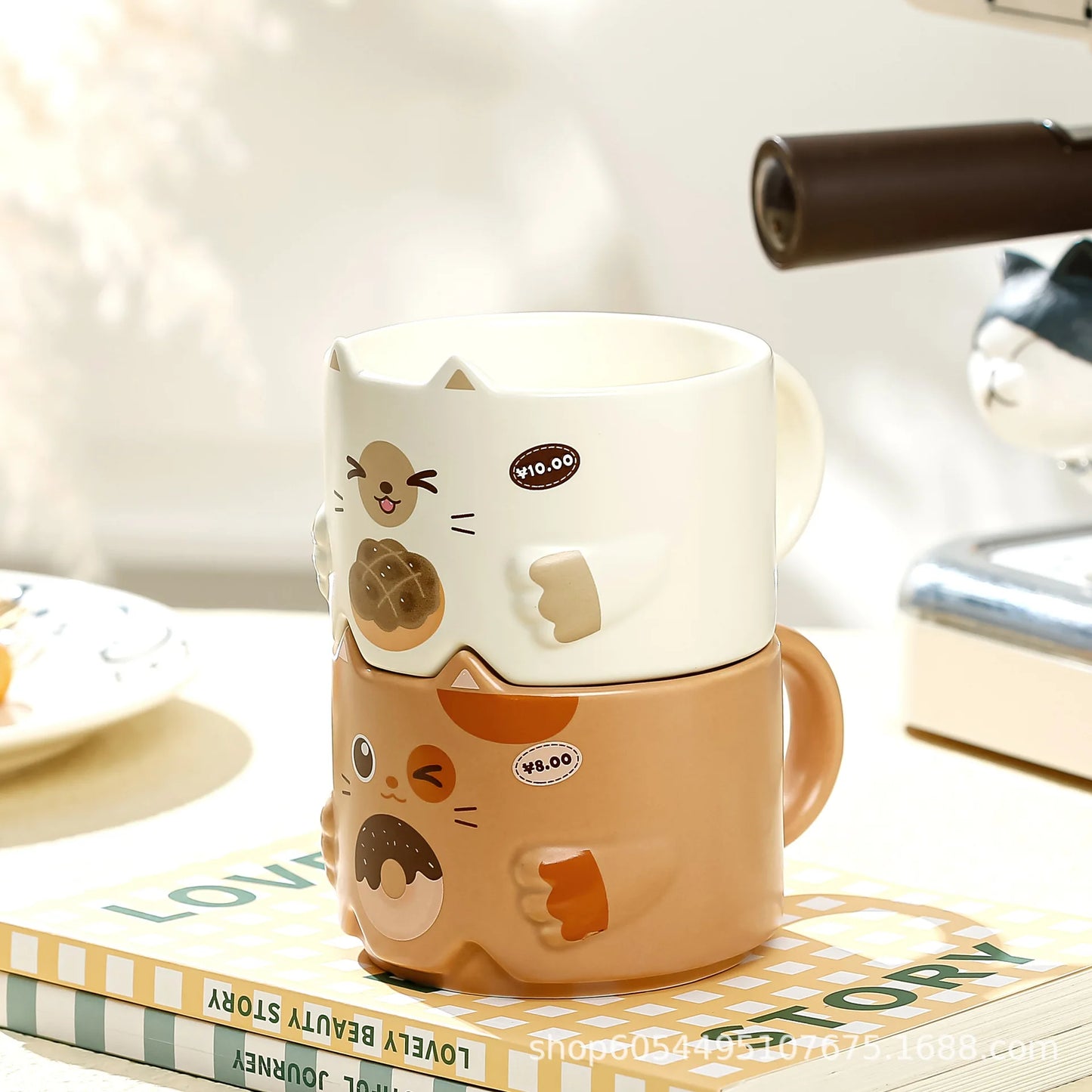 Creative Ceramic Cat Mug Cartoon Stacked Pair Cup High Temperature Resistant Household Children's Drinking Coffee Cup