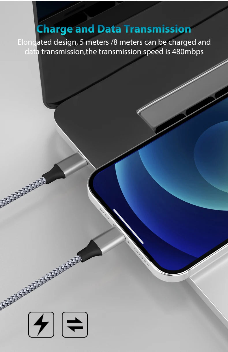 Type C to Type C PD 60W Fast Charging Cable Type C 3m 5m 8m 10m Extending Data Cable for iPhone 15 Pro Max Huawei Xiaomi Samsung