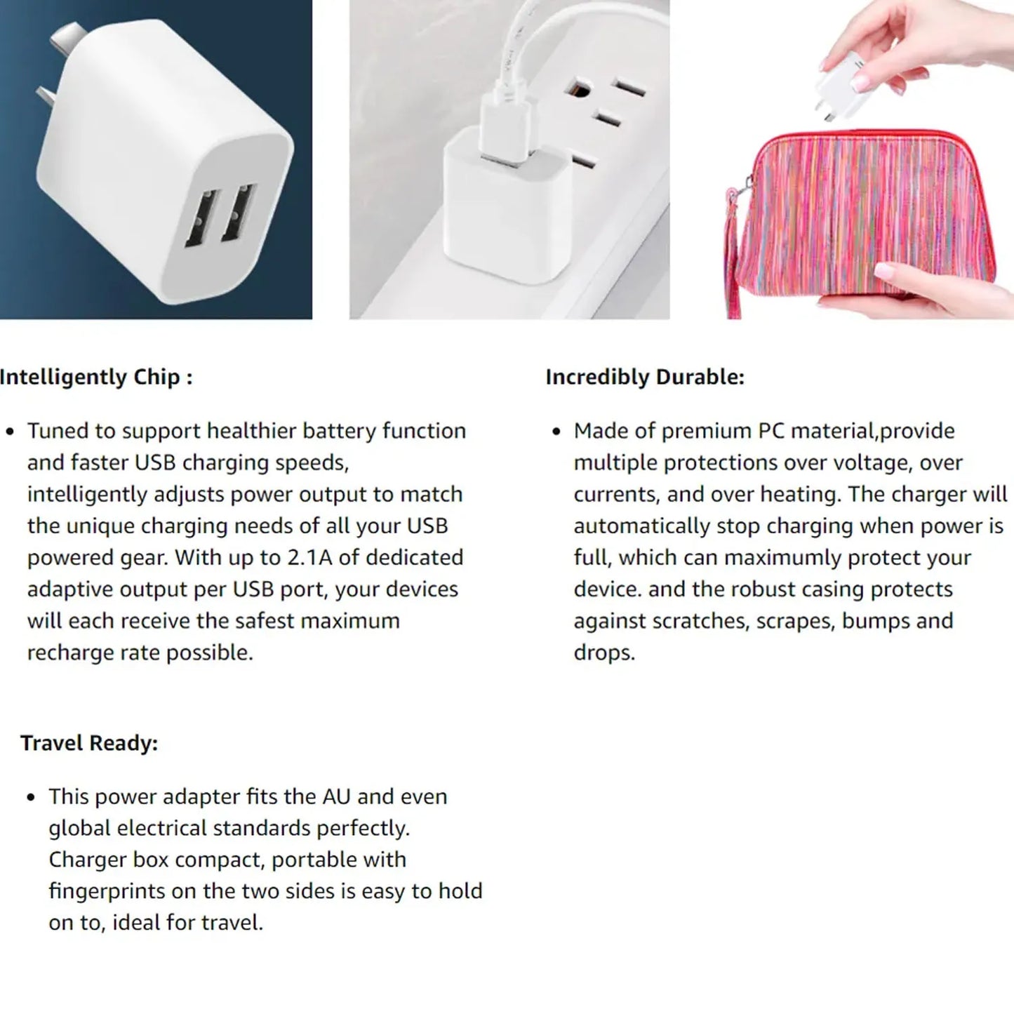 1/5Pcs Universal Travel 5V 2A Dual Port USB Wall Home Charger Power Adapter AU Phone Charging Head Australian Standard Plug