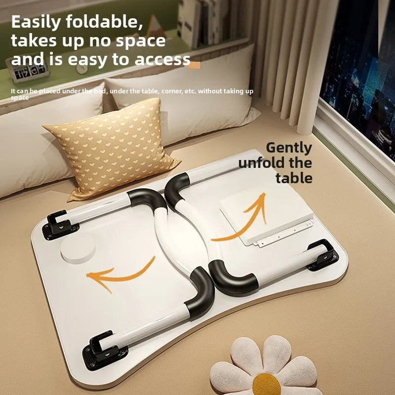 Foldable Laptop Table for Bed & Office Study Portable Black Brushed Modern Simple Design with Drawers Lazy Folding Desk