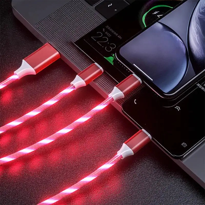 3IN1 Metal Streamer Cable Is Suitable for Apple Android Type C Mobile Phone One Split Three Fast Charging Luminous