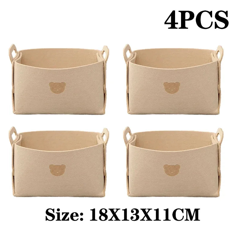 1-10PCS Bear Felt Snacks & Toys Storage Basket Large Capacity Collapsible Clothes Storage Box Desktop Sundry Organiser