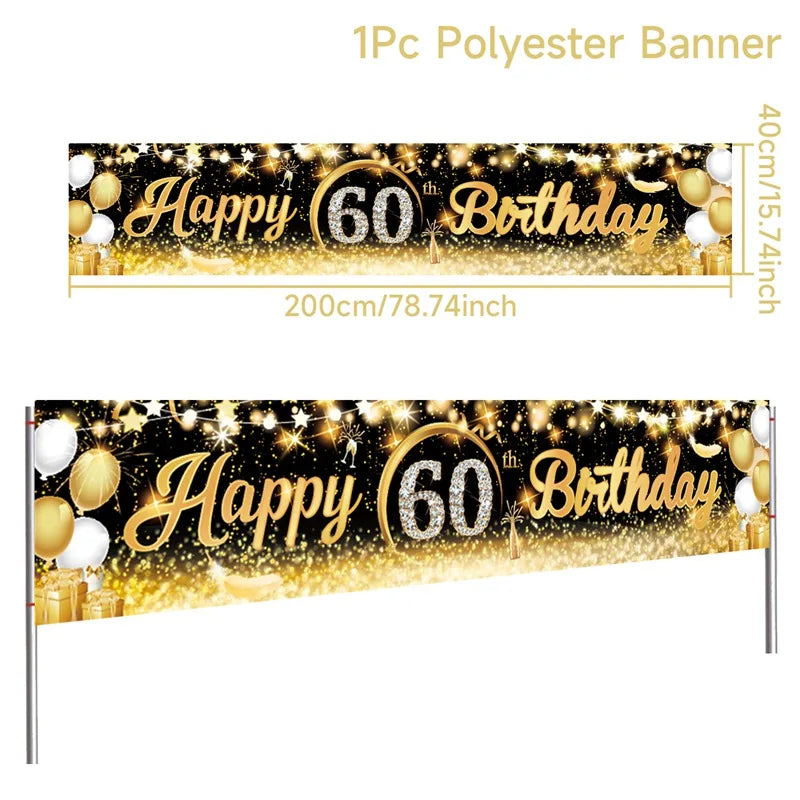 Happy 40 50 60 Birthday Banners 40th 50th 60th Birthday Party Decor Adults Black Gold Birthday Banner Party Supplies