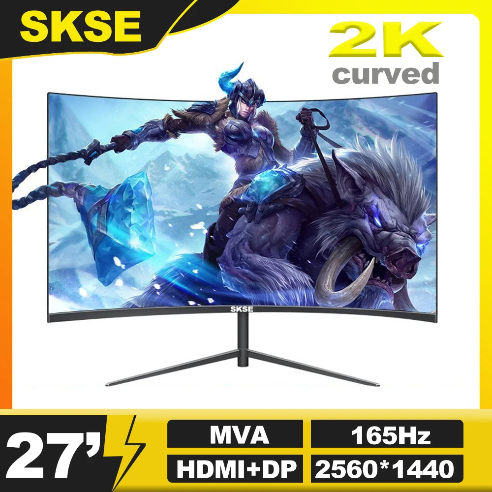 SKSE 27 Inch 2K Monitor 165HZ Display LED 1800R Curved Screen Computer Gaming Monitor PC HD DP/HDMI Interface 2560*1440