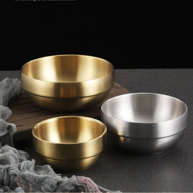 Korean Style Gold Double-layer 304 Stainless Steel Rice Bowl Serving Kimchi and Soup