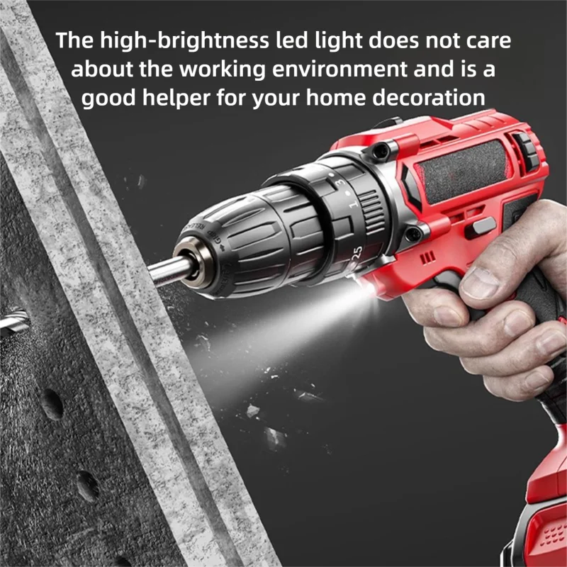 Multi functional 21V Electric Drill Handheld Dual Speed Impact Lithium Drill Cordless Screwdriver Small Electric Power Tools