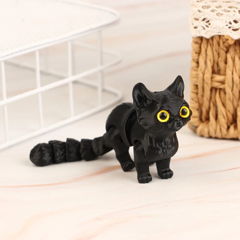 High Quality 1 Piece 3D Printed Cute Kitten With Movable Tail Joint Children's Gift Toy Model Car Ornament