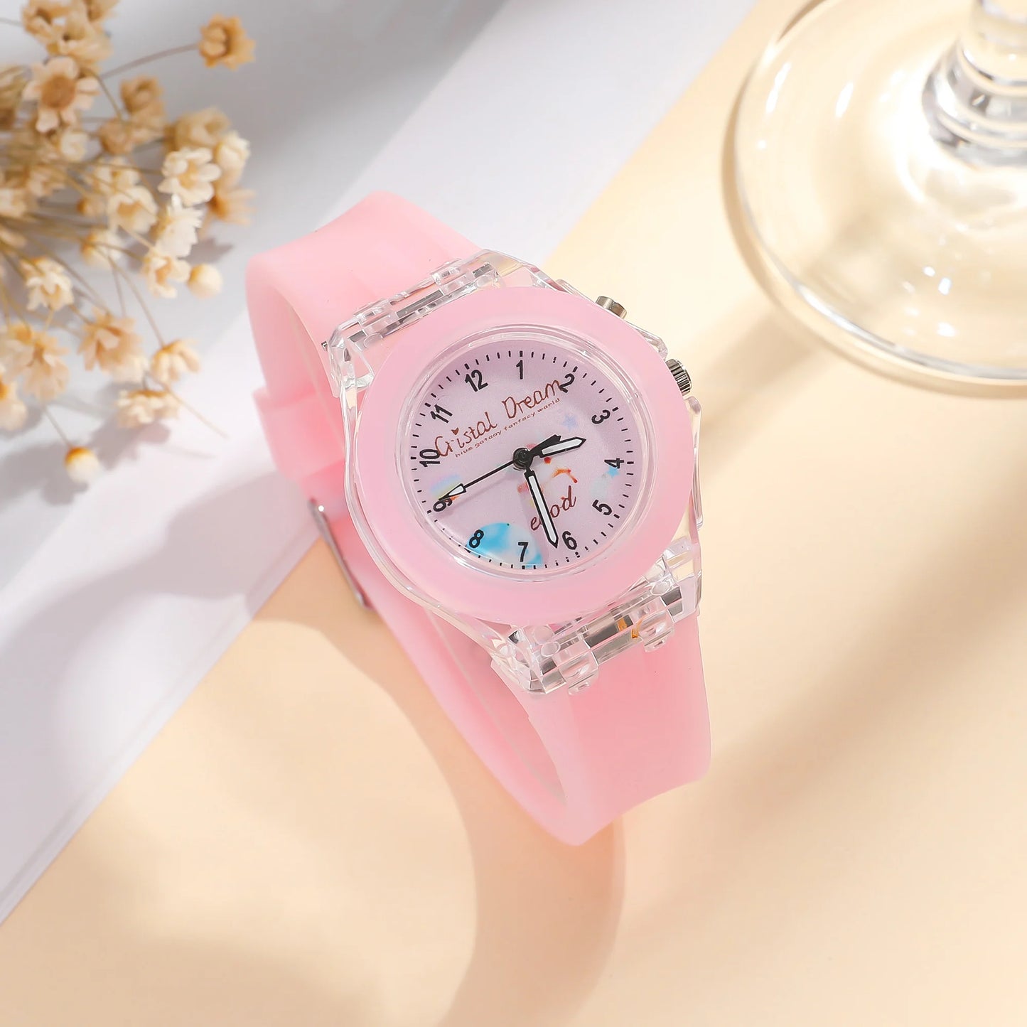 Fashion Butterfly Silicone Luminous Watch + Butterfly Beaded Bracelet