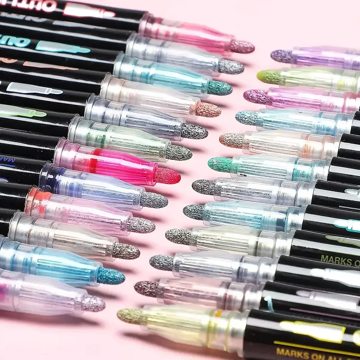 12 Colors double line outline Metallic Highlighter marker pens, Super Squiggles Double Line Pen, Magic Glitter Drawing Pens