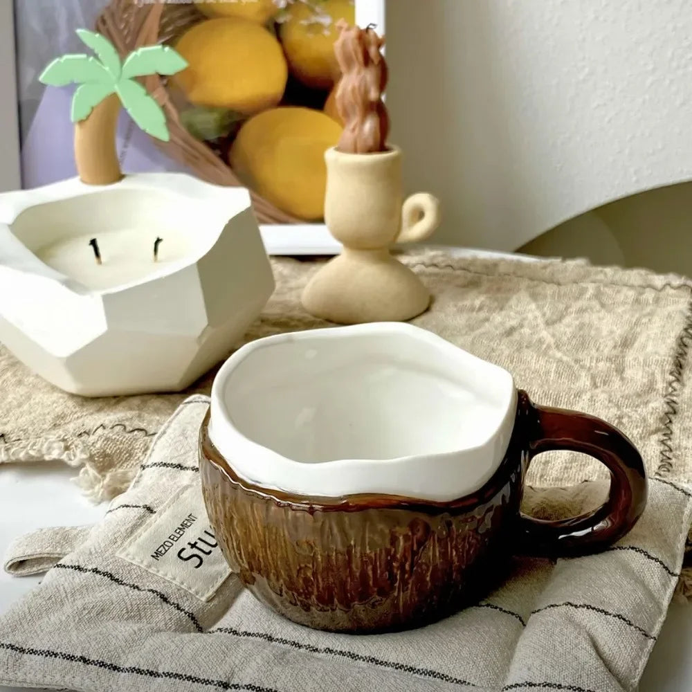 High value ins retro hand-squeezed irregular ceramic mark coconut cup coffee cup oat breakfast water cup