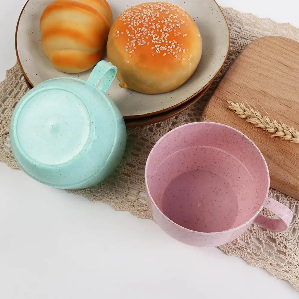 1 pcs Wide Mouth Reusable Kitchen Supplies with Handle Eco-friendly Drinking Cup Wheat Straw Cup Drinkware Coffee Mug
