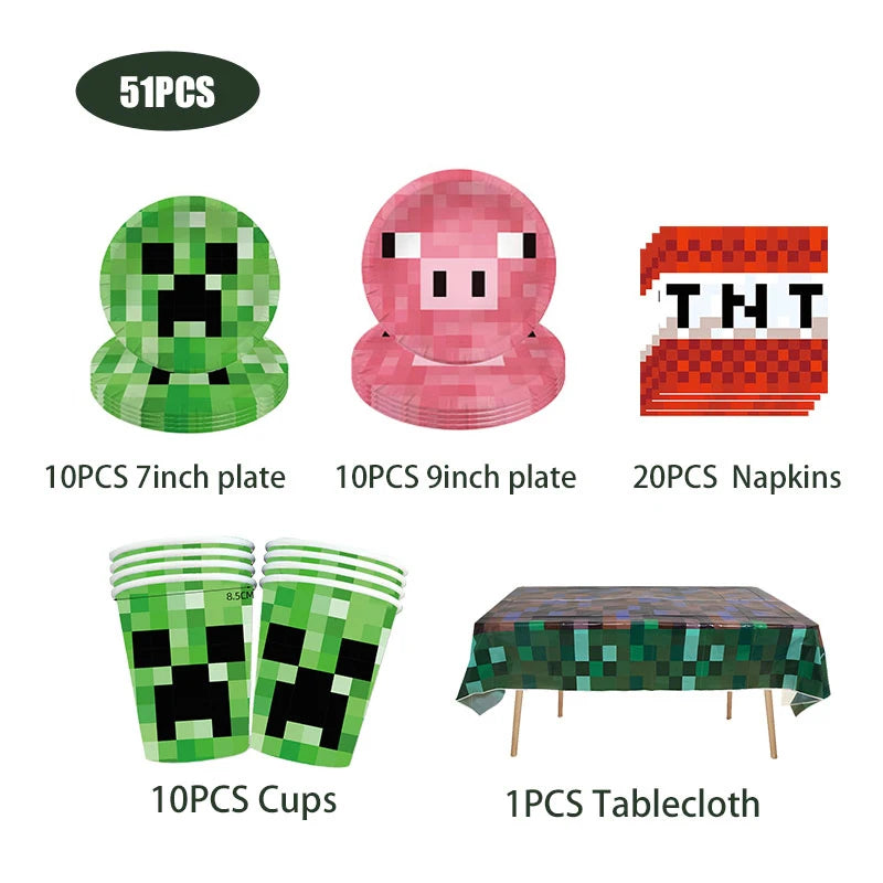 Birthday Party Decoration Disposable Tableware Set Paper Plates Cups Napkins Straws Tablecloth Balloons Kids Party Supplies Deco