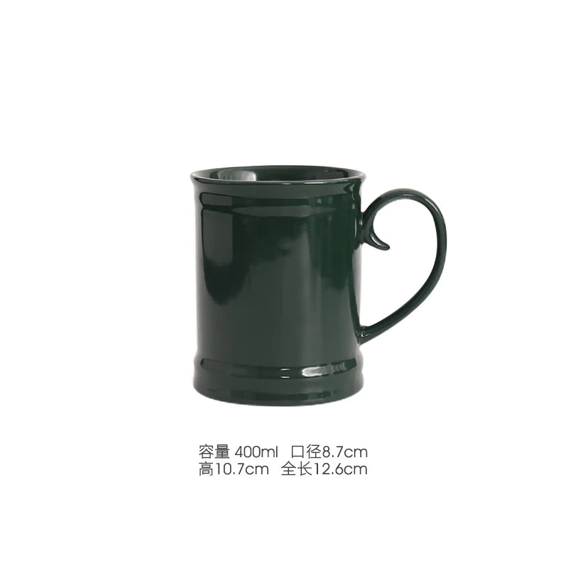 400/420/450/520ml European Ceramic Black Matte Large Capacity Mug High End Creative Simple Matte Coffee Cup with Spoon Water Cup