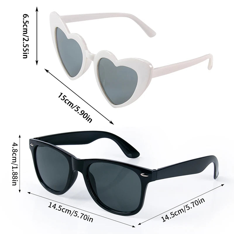 2pcs Bride groom Sunglasses Wedding Decoration Black White Heart Shaped Glasses Bachelorette Party Supplies Bridal Shower Favors