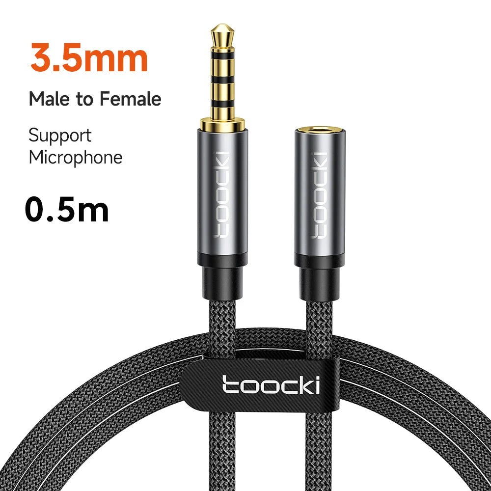 Toocki Aux Cable 3.5mm Male to Female Jack Audio Male Extension Speaker Wire with Microphone for Headphone Xiaomi Extender Cord