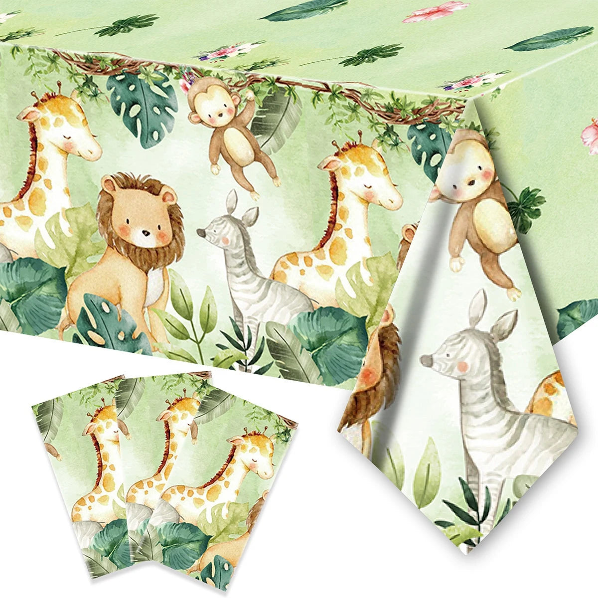 Jungle Animals Birthday Decoration Tablecloth Wild One Baby Shower Boy Kids Woodland Safari Bithday Party Supplies
