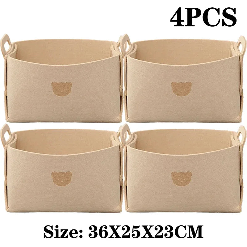 1-10PCS Bear Felt Snacks & Toys Storage Basket Large Capacity Collapsible Clothes Storage Box Desktop Sundry Organiser
