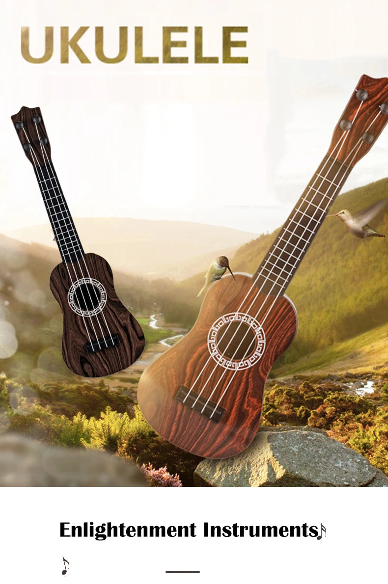 Toy Ukulele Classical Guitar Musical Instrument, Kids Play Early Educational Learning, Adjustable Atrings with Paddles 2 Colors