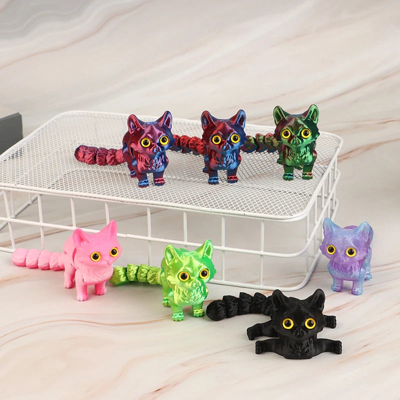 High Quality 1 Piece 3D Printed Cute Kitten With Movable Tail Joint Children's Gift Toy Model Car Ornament