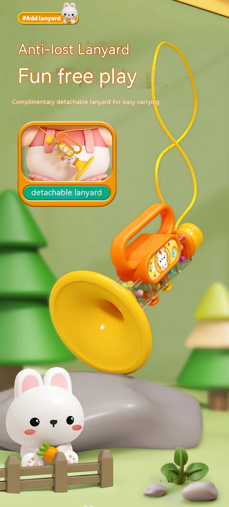 Little Rabbit Horn Children's Toy, Baby Will Blow Cartoon Harmonica Whistle Musical Instrument