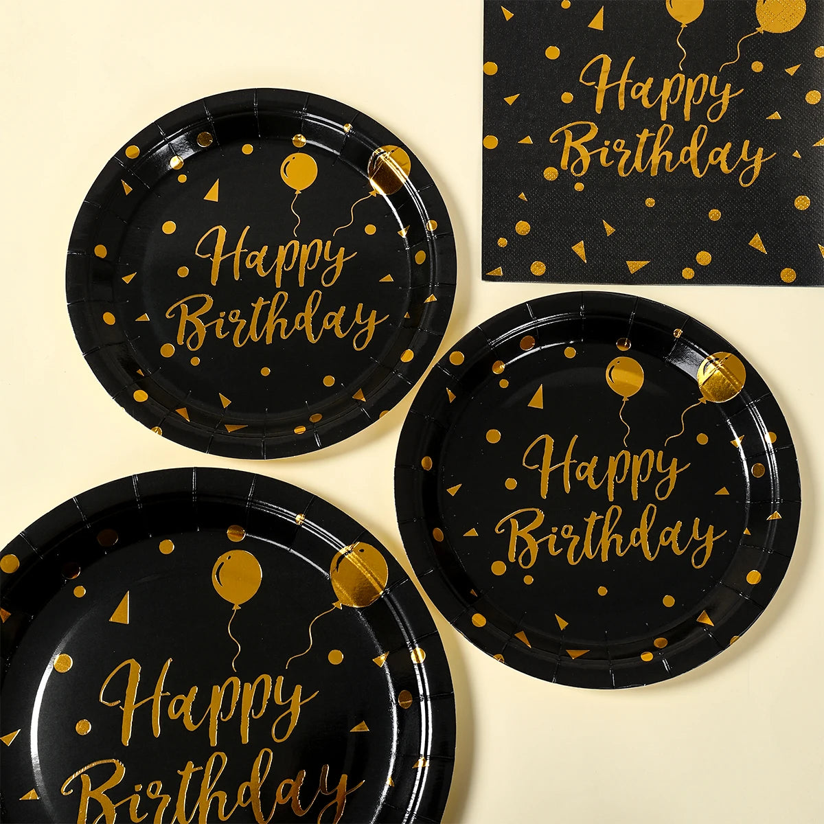 Happy Birthday Black Gold Disposable Tableware Birthday Party Decoration Adult Birthday Anniversary Supplies Paper Plate Napkins