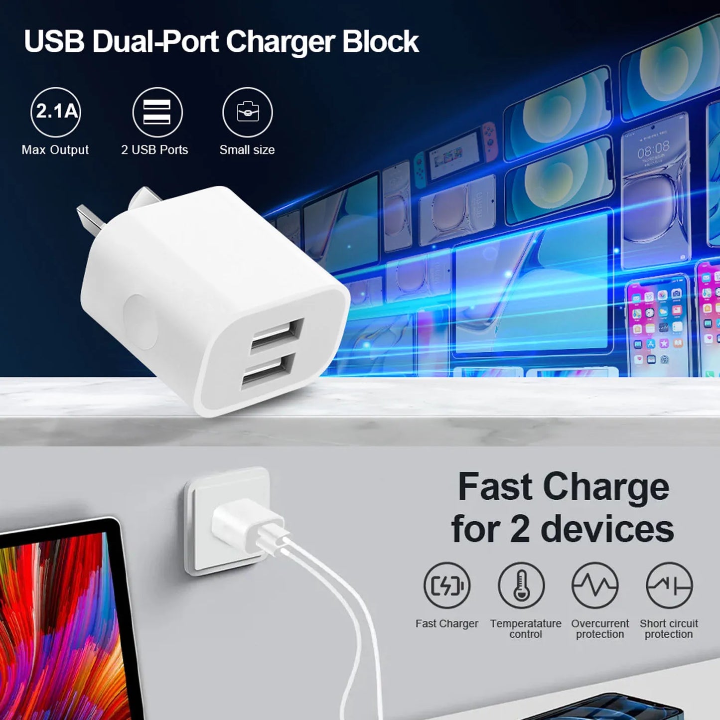 1/5Pcs Universal Travel 5V 2A Dual Port USB Wall Home Charger Power Adapter AU Phone Charging Head Australian Standard Plug