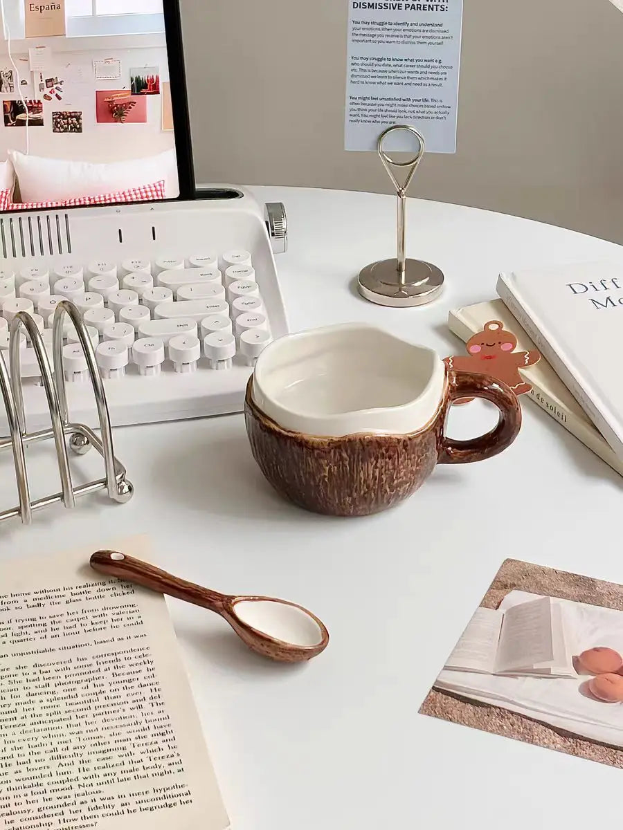 High value ins retro hand-squeezed irregular ceramic mark coconut cup coffee cup oat breakfast water cup