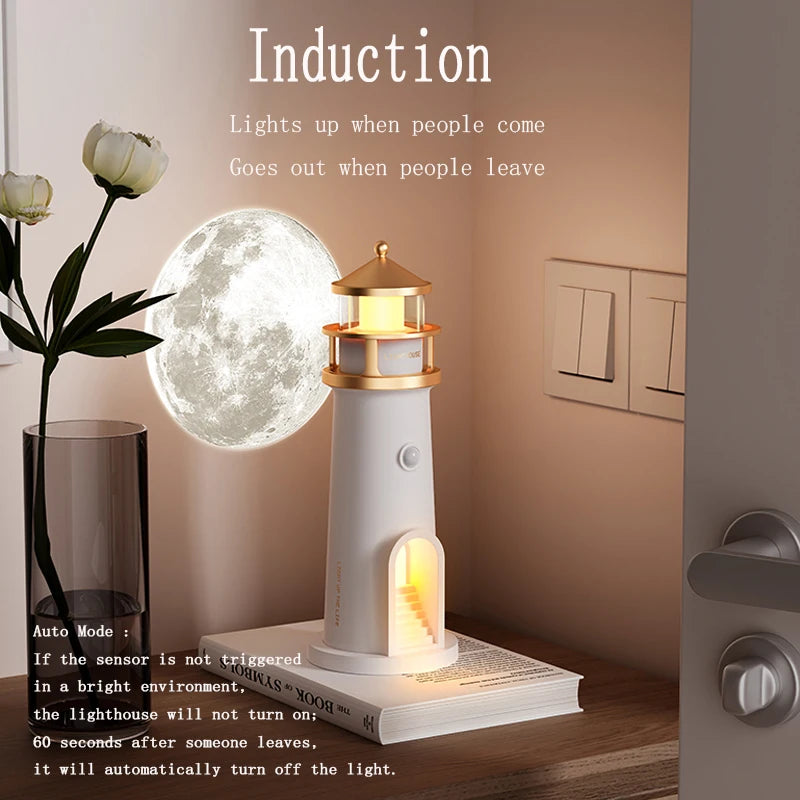 Floating Moon Lamp Projection Lighthouse Lamps Night Light Remote Control Bluetooth Speakers Motion Sensor Light Room Decor Gift