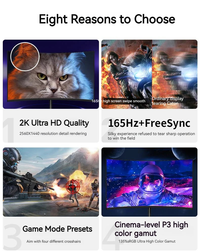 SKSE 27 Inch 2K Monitor 165HZ Display LED 1800R Curved Screen Computer Gaming Monitor PC HD DP/HDMI Interface 2560*1440