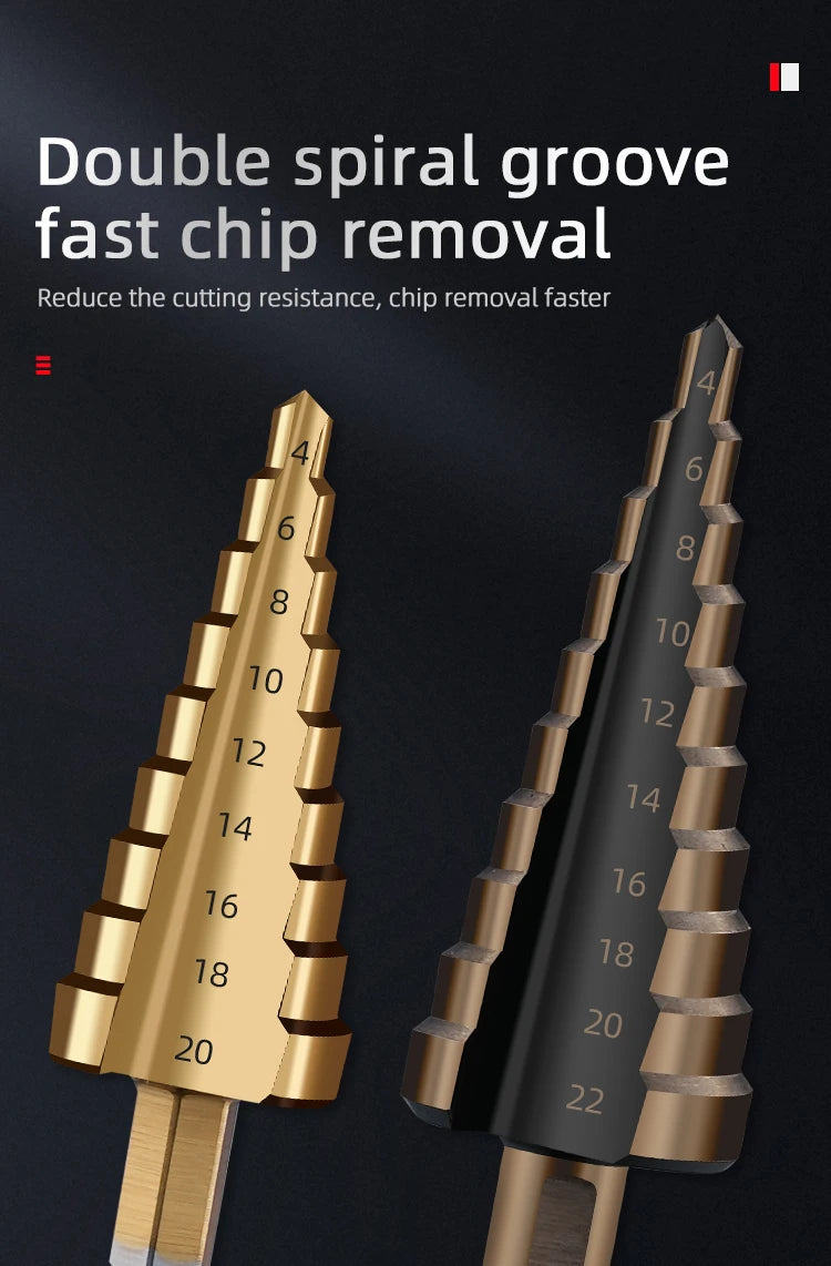 HSS Straight Fluted Pagoda Step Drill 3Pcs  5Pcs 6Pcs Cloth Bag Hex Shank Reamer Bit Set Titanium Coated Wood Metal Hole