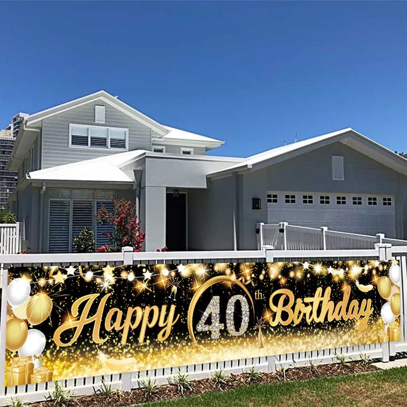 Happy 40 50 60 Birthday Banners 40th 50th 60th Birthday Party Decor Adults Black Gold Birthday Banner Party Supplies
