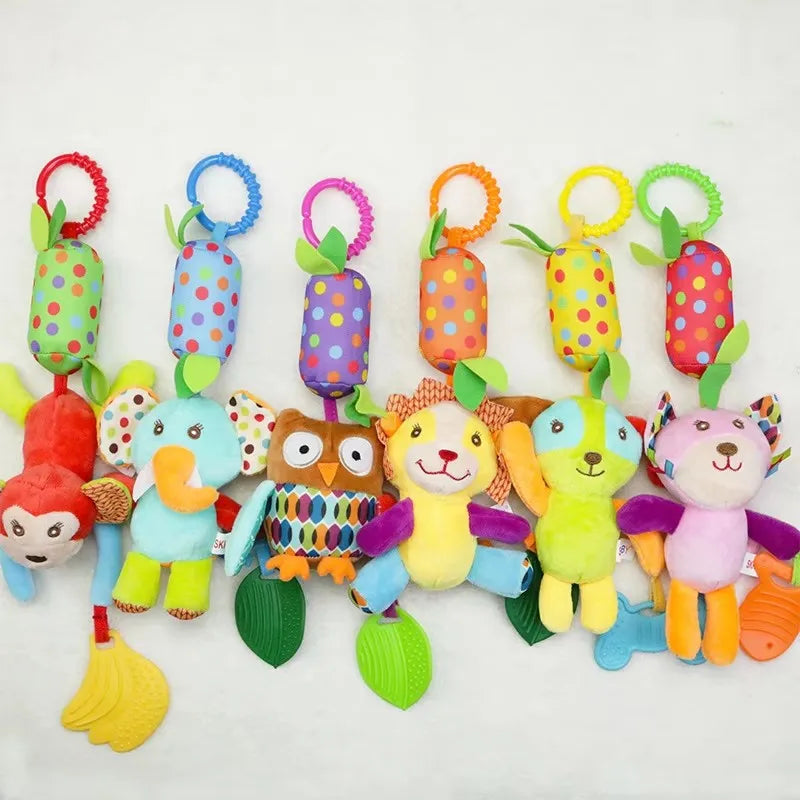 Baby Stroller Hanging Toys 0 12 Months Bell Teether Animal Wind Chime Bed Hanging Baby Rattles Plush Stroller Toys For Newborn